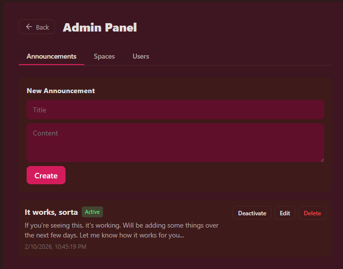 Screenshot: Admin panel