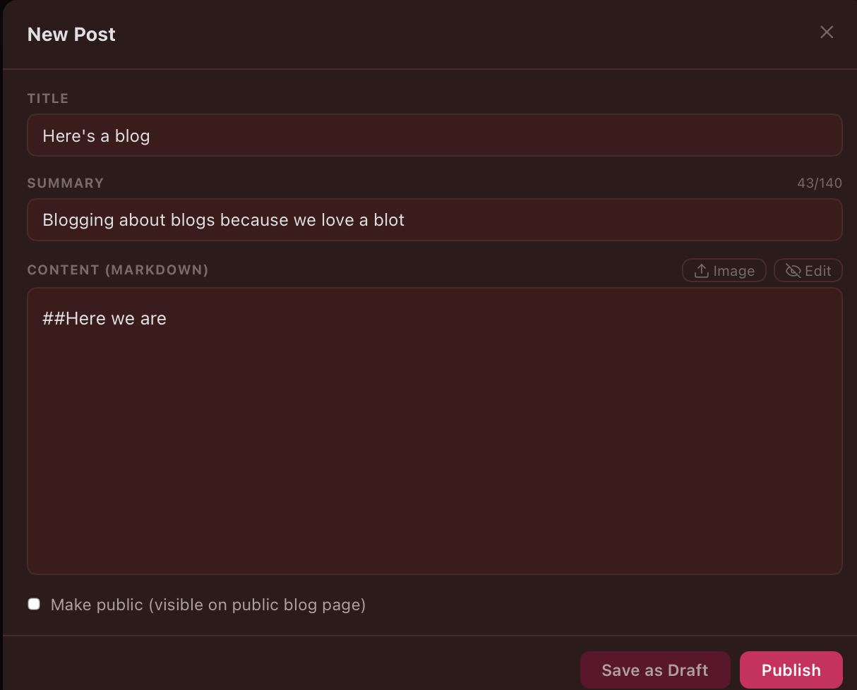 Screenshot: Blog editor