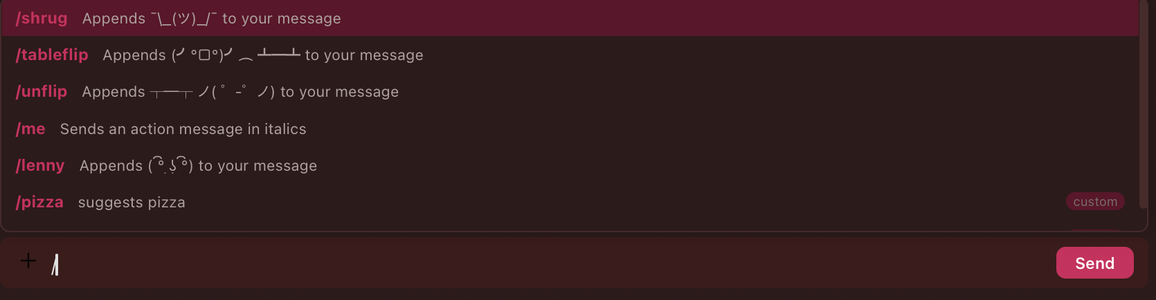 Screenshot: Slash command palette