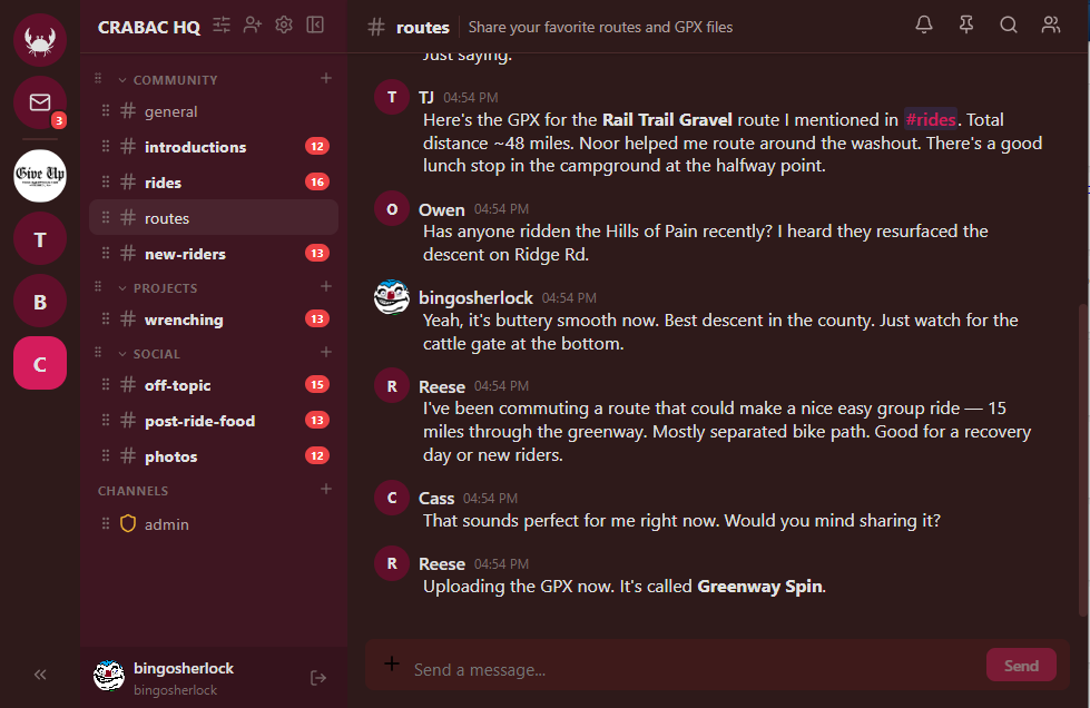 Screenshot: Space view with channels and chat
